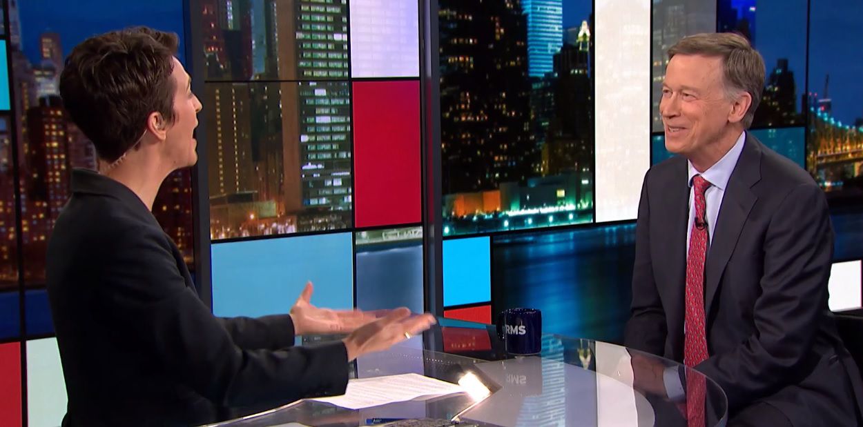 Presidential candidate John Hickenlooper talks with MSNBC's Rachel Maddow
